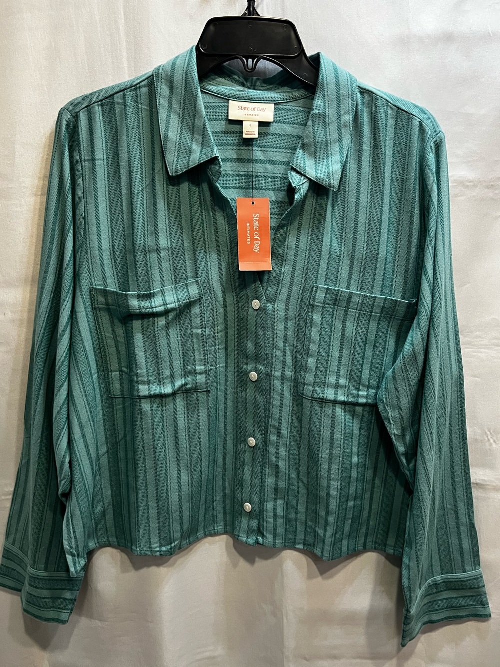 NWT State of Day Intimates Long Sleeve Cropped Flannel Pajama Top Size Large